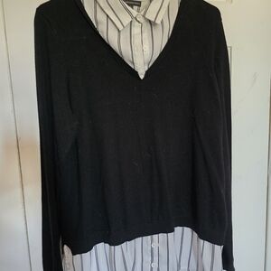 Black and White Striped Women's Top
